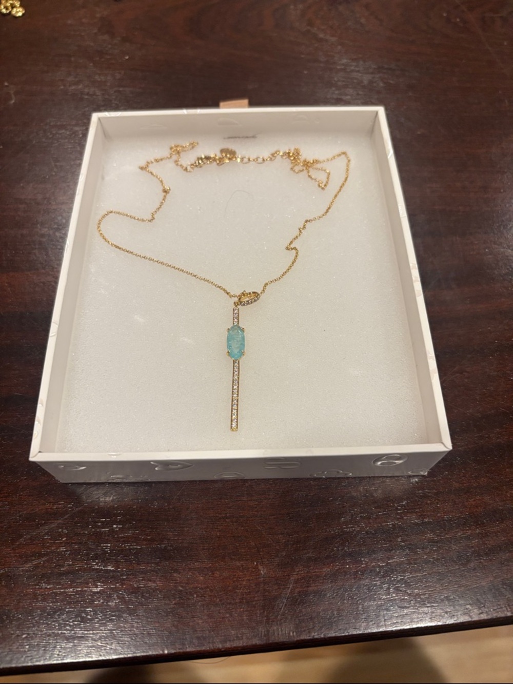 Gold Chain Necklace with Aqua Blue Quartz